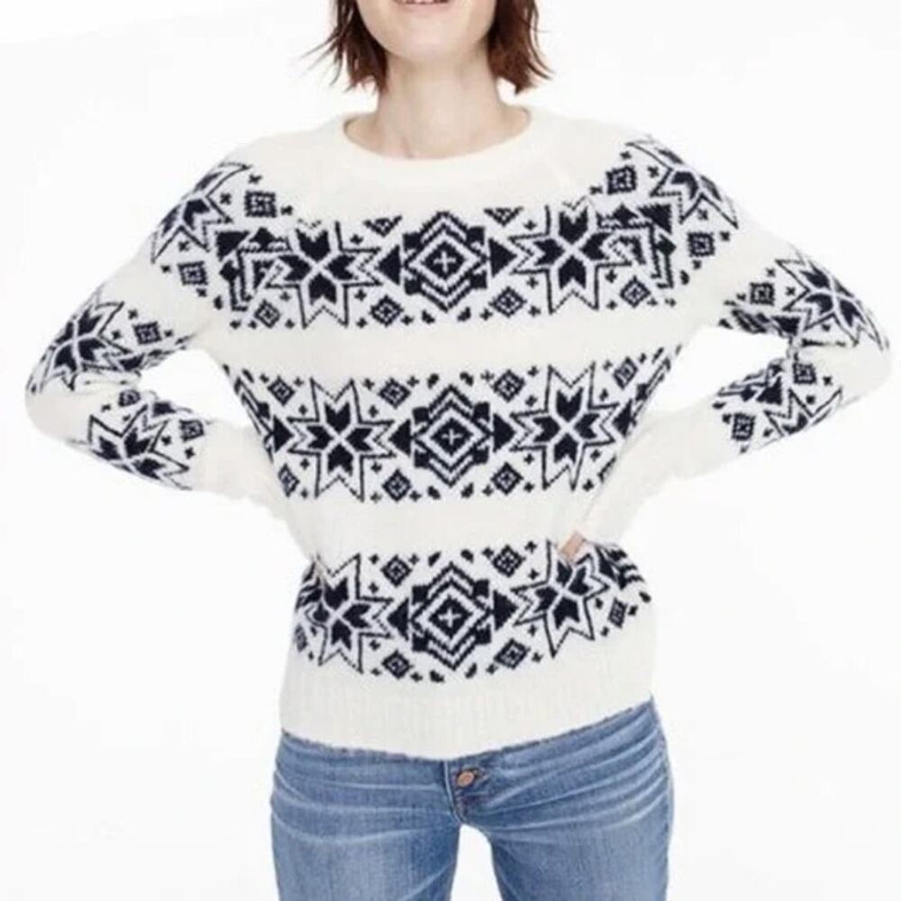 J. Crew Womens Wool Blend Fair Isle Nordic Sweater XS Snowflake WInter Holiday